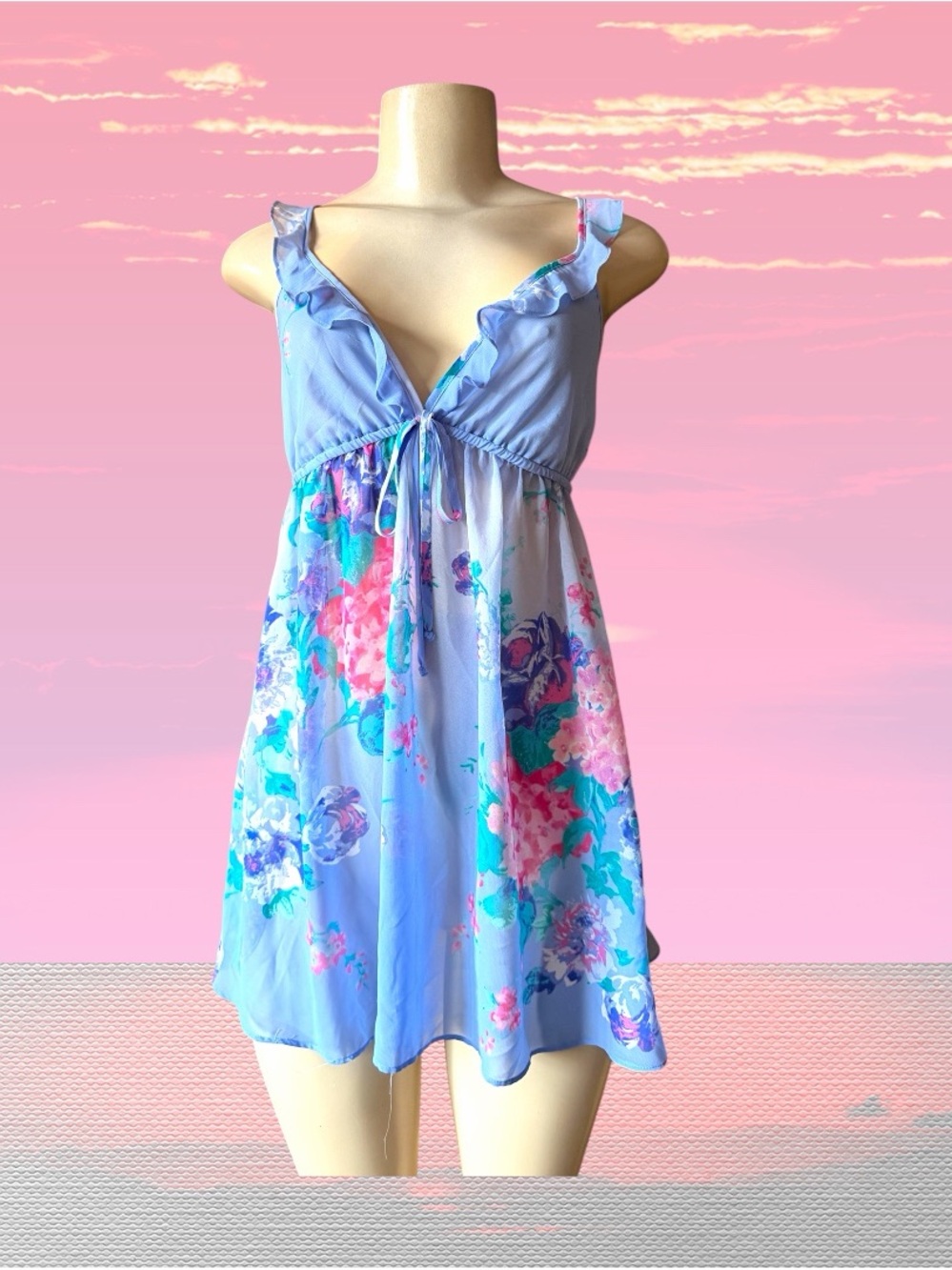 Y2K babydoll tie Front sheer whimsical babydoll Blouse sleeveless slip top
